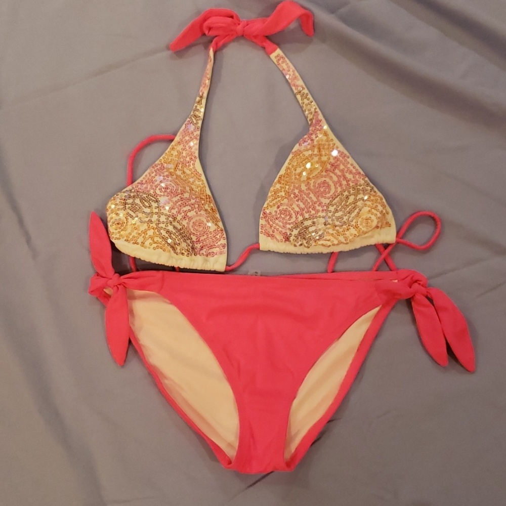 Vs coral and sequin bikini